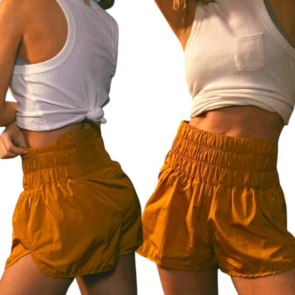 Free People FP Movement Way Home Shorts M High Waist Mustard Running Athleisure - Picture 1 of 11